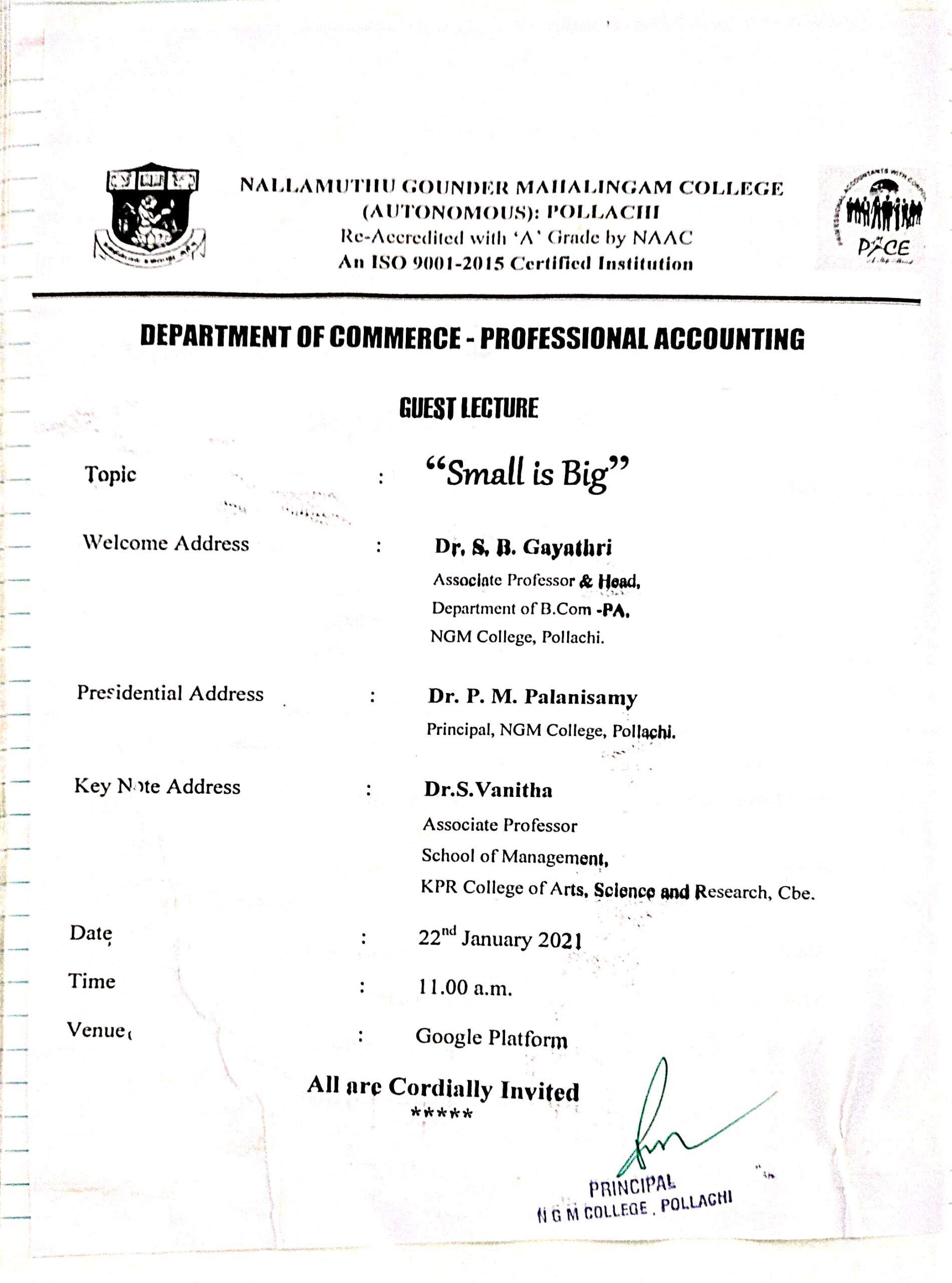 Guest lecture program on “Small is Big’’